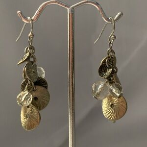 Light Gold Tone & Clear Bead Dangle Earrings